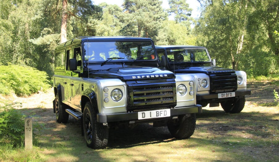 Woodland burial access is made simple in a land rover defender hearse